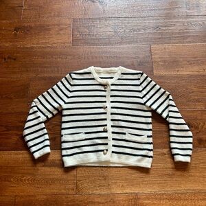 Classic Black & White Striped Cardigan Sweater